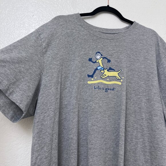 Life Is Good Men's XXL Crusher Tee Gray Running Dog Graphic T-Shirt Casual - Picture 5 of 9
